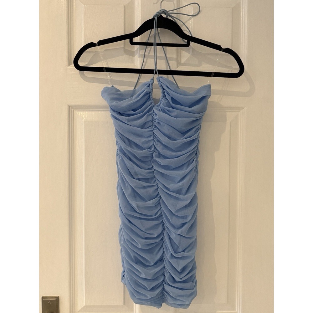 Oh Polly Light Blue Ruched Mini‎ Dress